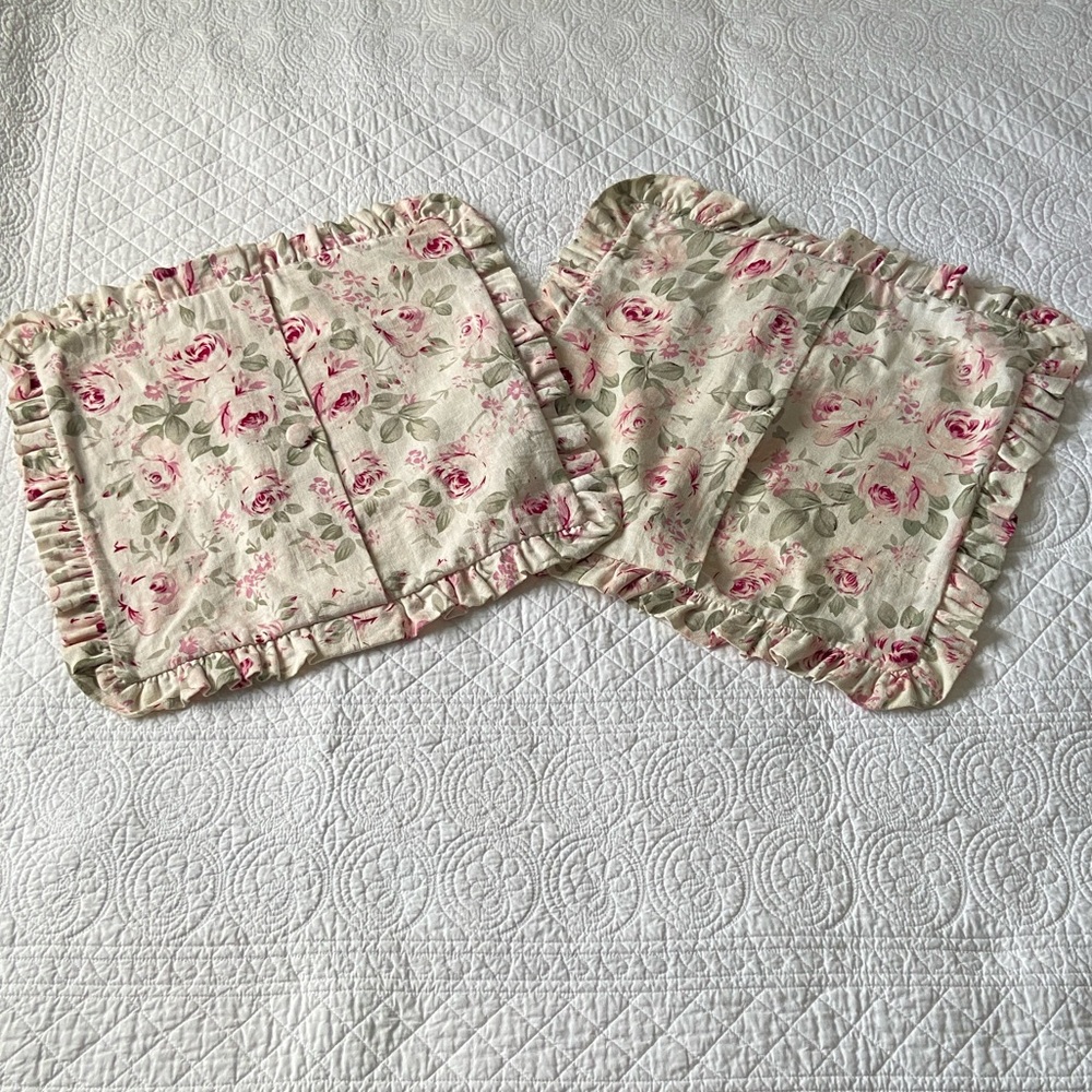Simply Shabby Chic Rosalie Linen Blend Floral Roses Pillow Cover Pair Cream Pink - Picture 2 of 16